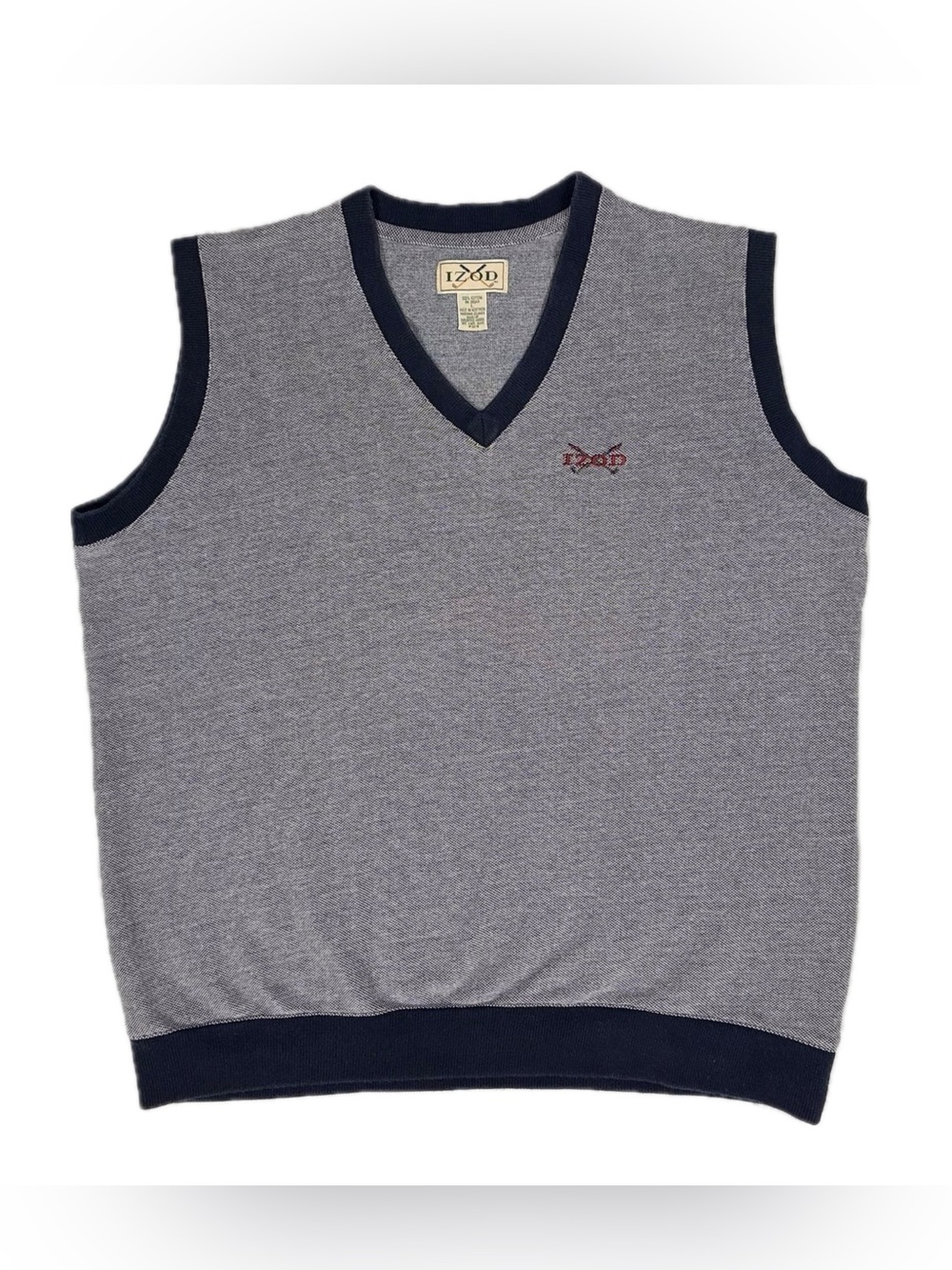Vtg 90s IZOD 100% Cotton Navy Grey Embroidered Logo Sweater Vest Men Large